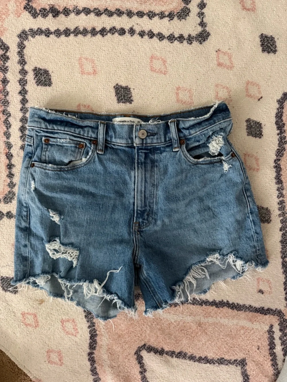 Abercrombie & Fitch Medium Blue Frayed Hem Denim Shorts - Picture 3 of 5